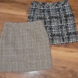 A J. Crew blue skirt and a J Crew brown plaid